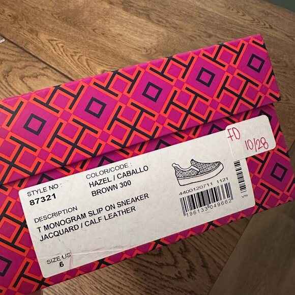 NWT!NEW!Tory Burch T Monogram Slip On Sneaker Leather /Jacquard Hazel Brown US 6 - Picture 8 of 9